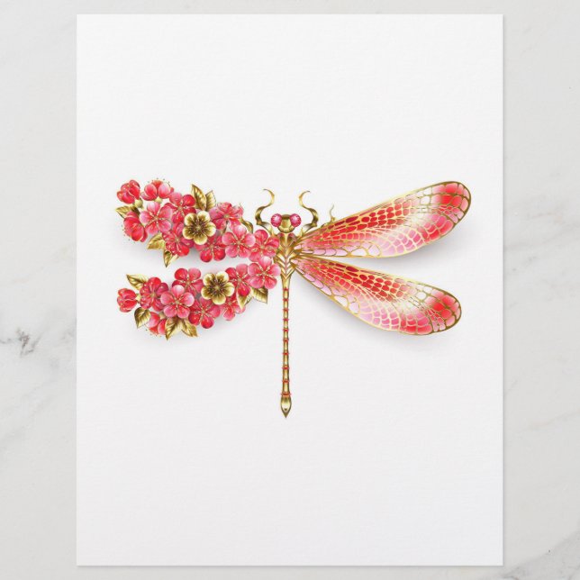 Membrete Flor libélula con sakura de joyas (Anverso)