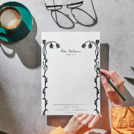 Membrete Flor silvestre floral blanca y negra