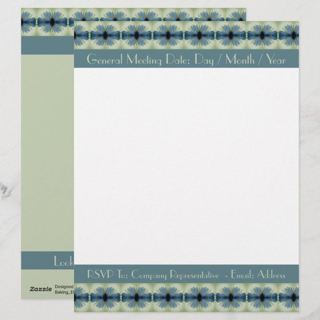 Membrete Floral azul moderno (Anverso / Reverso)