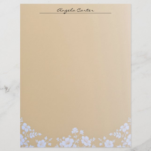 Membrete Floral blanca en Tan Letterhead (Anverso)