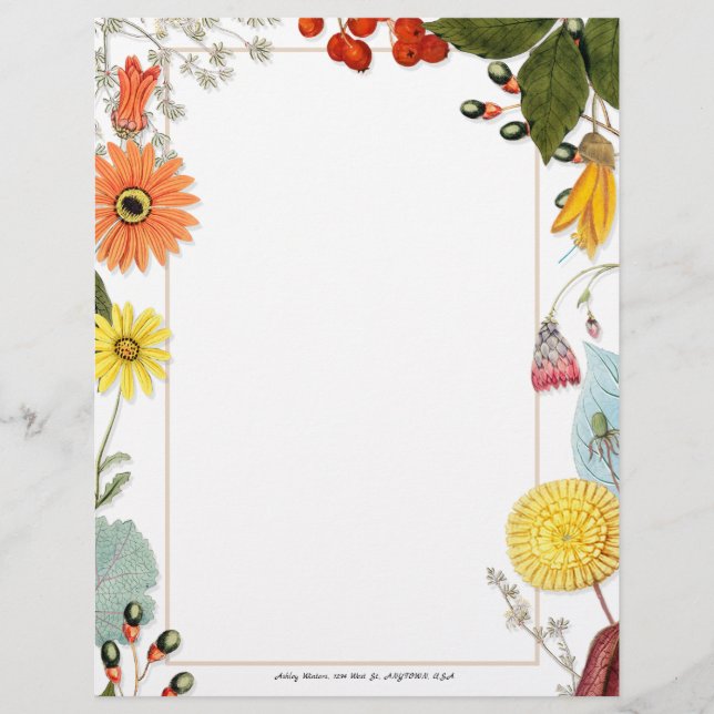 Membrete Floral de verano personalizada (Anverso)
