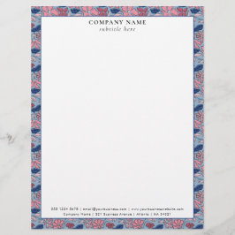 Membrete Floral Pink Blue Pattern Company Name Details