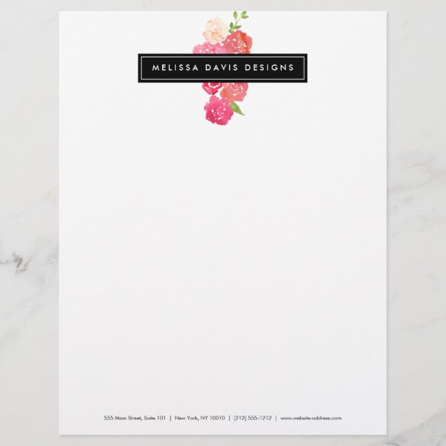 Membrete Flores de acuarela Beauty and Design Letterhead (Anverso)