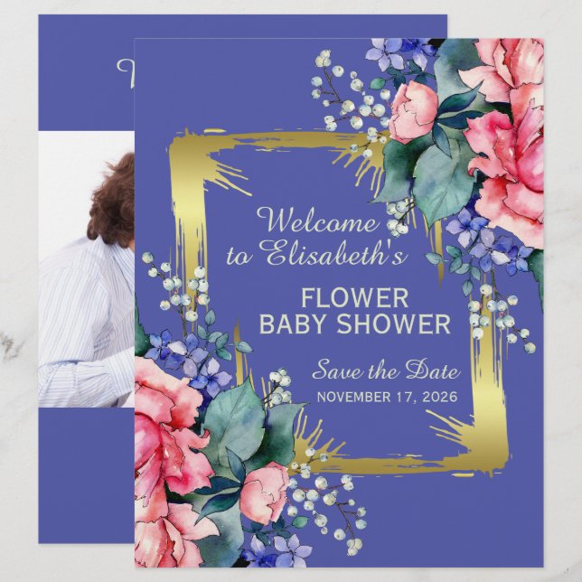 Membrete Flores de Acuarela - Marco Dorado 10 (Anverso / Reverso)