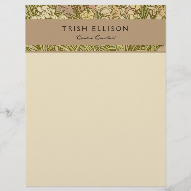 Membrete Flores de clavel floral Art Nouveau Alfonse Mucha (Anverso)