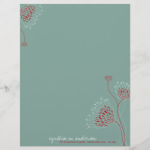 Membrete Flores de Crisantemo Rojo Floral Elegante Chic