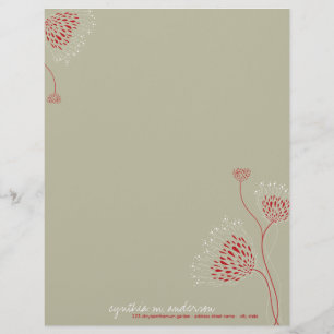 Membrete Flores de Crisantemo Rojo Floral Elegante Chic