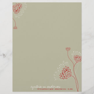 Membrete Flores de Crisantemo Rojo Floral Elegante Chic