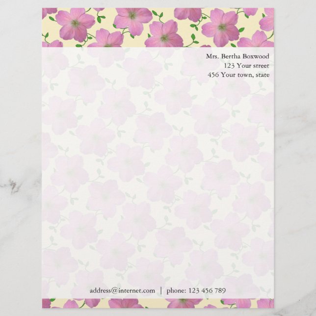 Membrete Flores de jardín rosado floral Dirección Personali (Anverso)