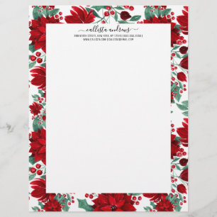 Membrete Flores de Poinsettia Rojas de cerezo Ivy Leaves ac
