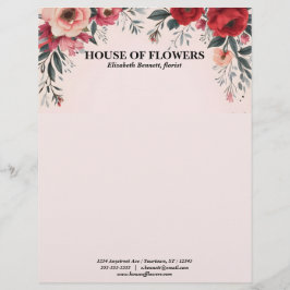 Membrete Flores rojas brillantes y rosadas sobre rosa