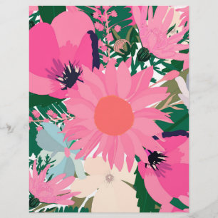 Membrete Flores rosadas y adormidera floral bonito