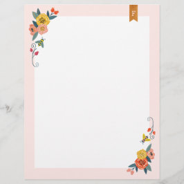 Membrete Flores silvestres de flores vibrantes y marco de a
