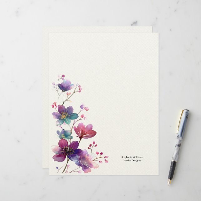 Membrete Flores silvestres personalizadas de color púrpura  (Anverso/Reverso In Situ)