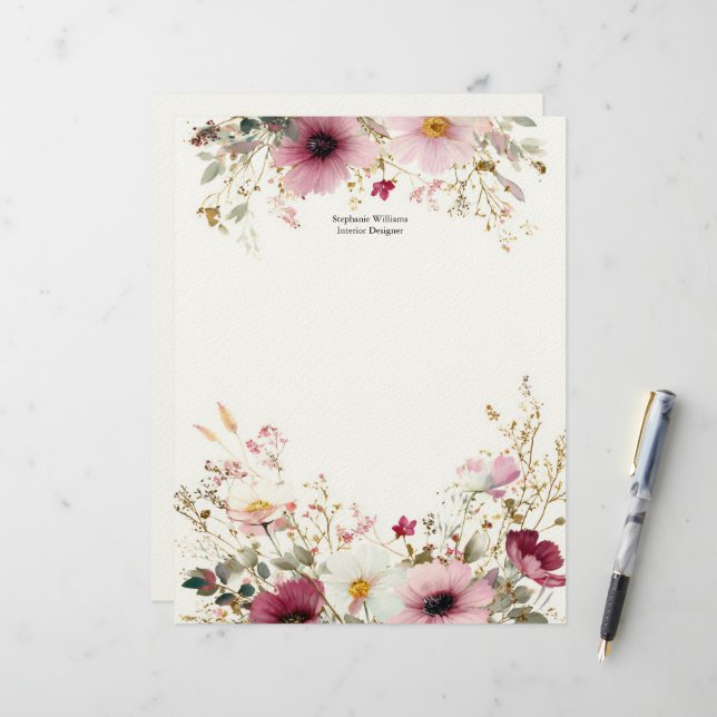 Membrete Flores silvestres personalizadas de color rosa bur (Anverso/Reverso In Situ)