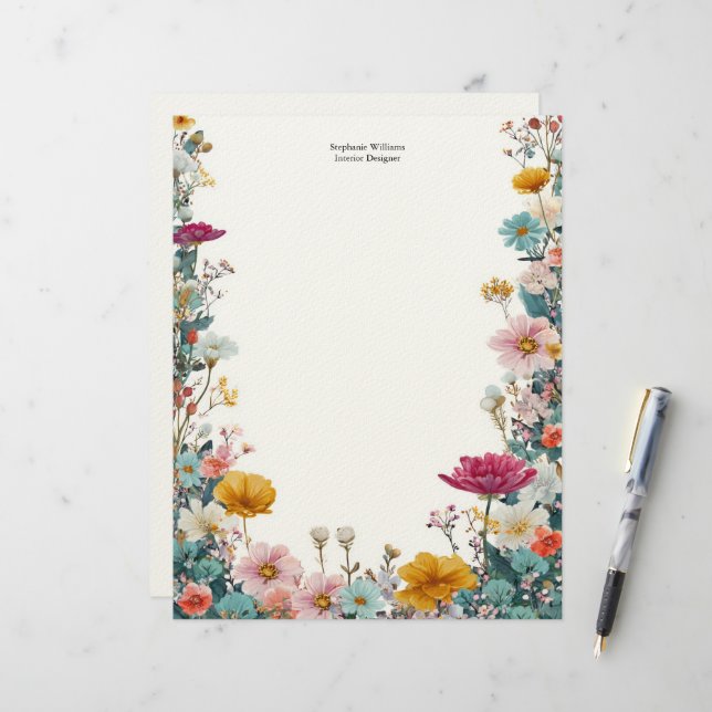 Membrete Flores silvestres personalizadas rosa amarillo tea (Anverso/Reverso In Situ)