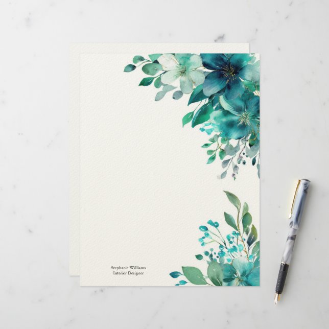 Membrete Flores silvestres personalizadas verde azulado Flo (Anverso/Reverso In Situ)
