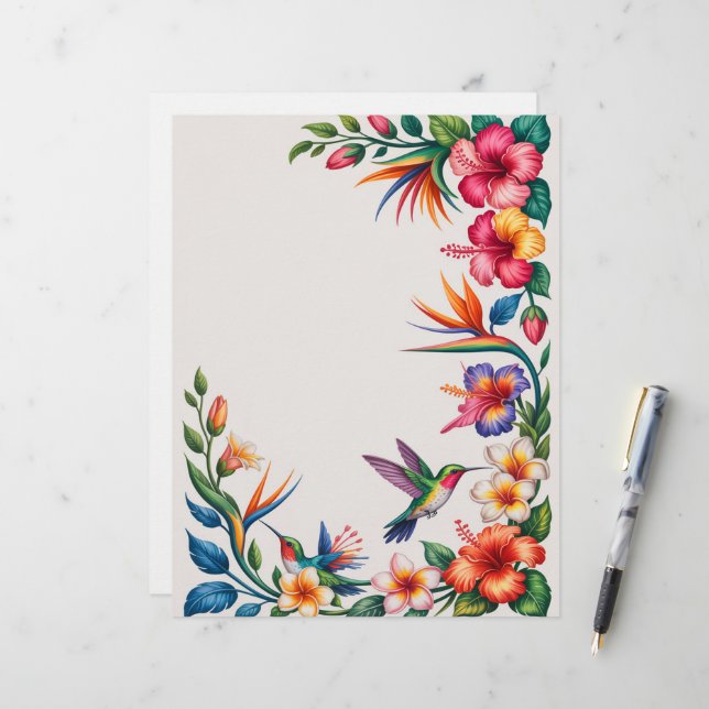 Membrete Flores Tropicales Y Colibríes (Anverso/Reverso In Situ)