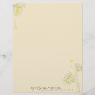 Membrete Flores Verdes de Crisantemo Elegante Chic Floral