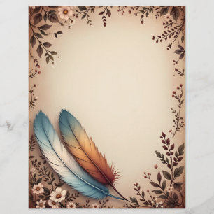 Membrete Flores y plumas coloridas