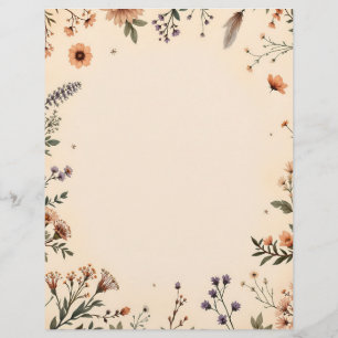 Membrete Flores y plumas de Boho