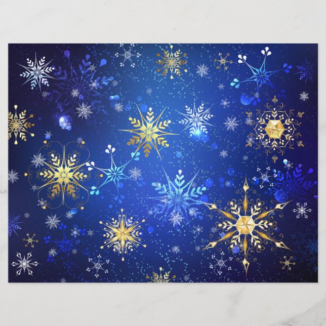 Membrete Fondo azul XMAS con copos de nieve dorados (Anverso)