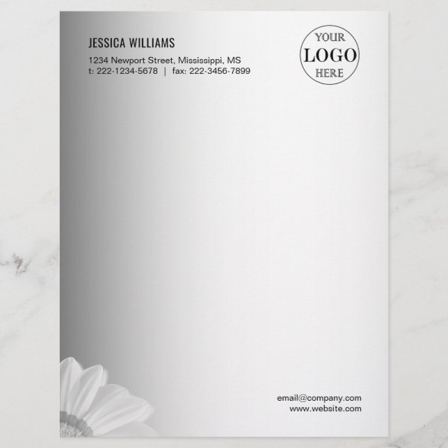 Membrete Fondo gris borroso flor Gerbera borrosa (Anverso)