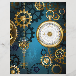 Membrete Fondo turquesa Steampunk con engranajes