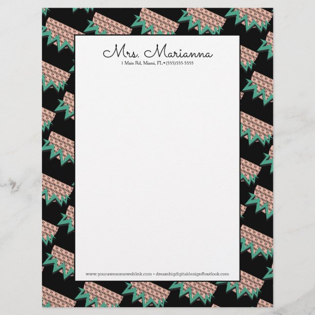 Membrete Formas de verano de sandía geométrica Patrón verde (Anverso)