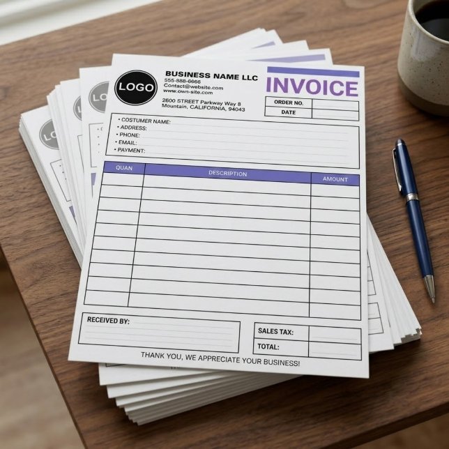 Membrete Formularios de factura de ventas para grandes empr (custom logo sales invoice forms, large business letterhead invoice pad, personalized company billing)