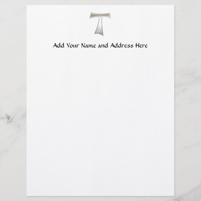 Membrete Franciscan Tau Cross Peace y Good Silver & Gold (Anverso)