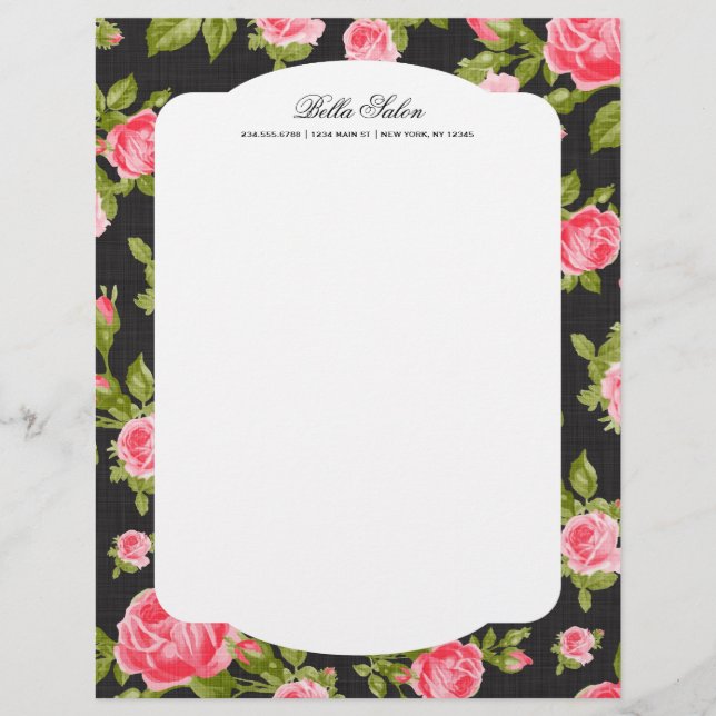 Membrete Frontera de Rosas florales de la Moda Girly (Anverso)