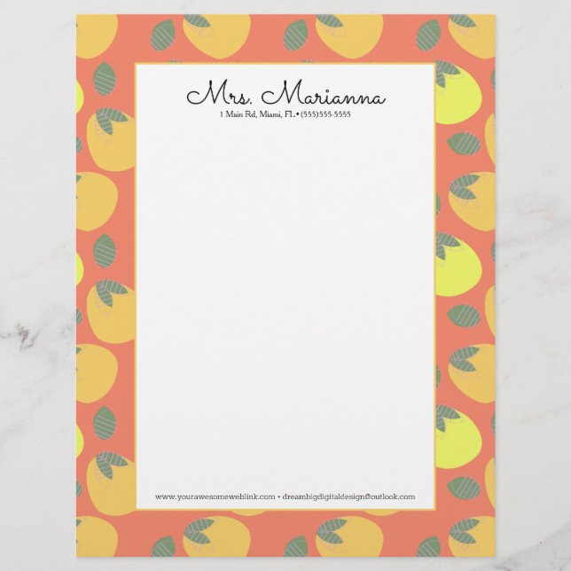 Membrete Fruta divertida de mango naranja amarillo (Anverso)