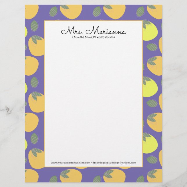 Membrete Fruta divertida naranja amarilla de mango (Anverso)