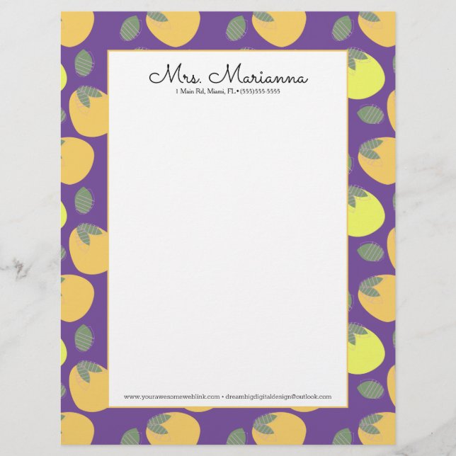 Membrete Fruta divertida naranja amarilla de mango (Anverso)