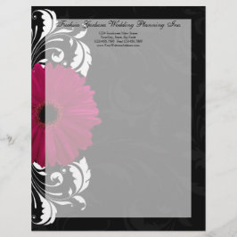 Membrete Fuchsia Scroll Gerbera Daisy con negro y blanco