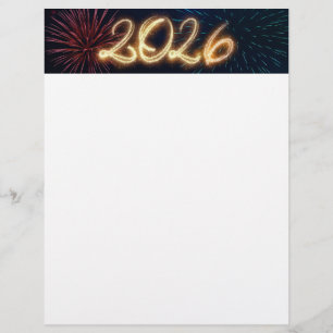 Membrete Fuegos artificiales de Feliz Año Nuevo 2026 brilla