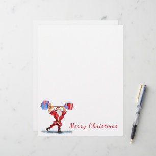 Membrete Fun Bodybuilder Santa Claus con regalos de Navidad