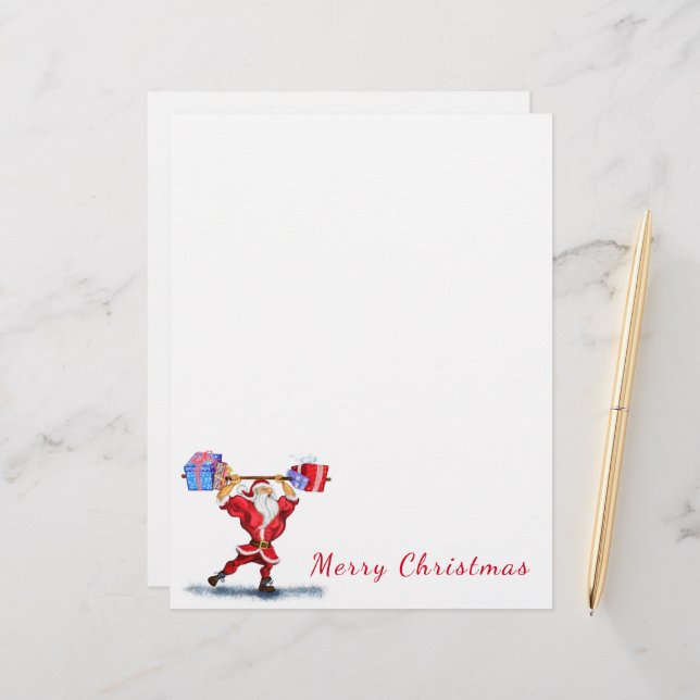 Membrete Fun Bodybuilder Santa Claus con regalos de Navidad (Anverso/Reverso In Situ)