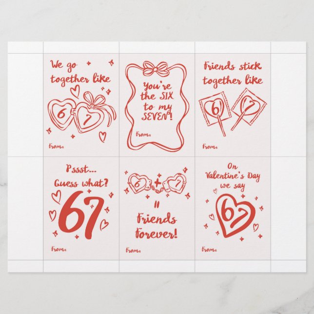 Membrete Funny 6 7 Valentine’s Day Cards for Classroom (Anverso)