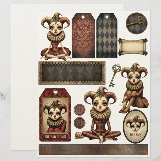 Membrete Fussy Cut Elements - Melancholy Harlequin (Anverso / Reverso)