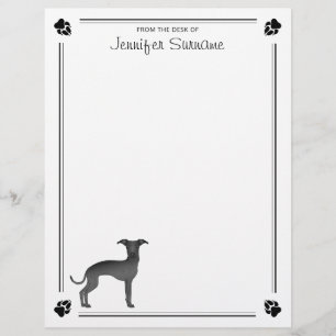 Membrete Galgo Italiano Negro Con Patas Y Texto Personaliza