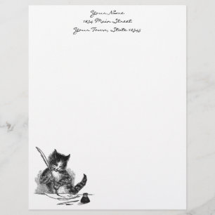 Membrete Gato del vintage que escribe una letra