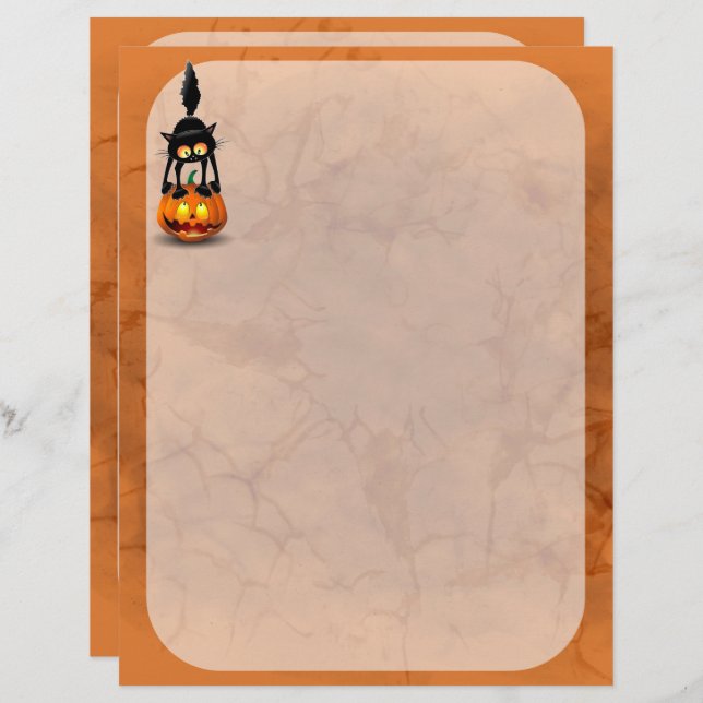 Membrete Gato Personalizado asustado de Halloween en calaba (Anverso / Reverso)