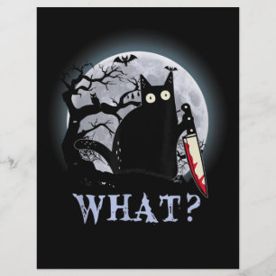 Membrete Gato Qué Gato Negro Asesino Con Halloween Knife