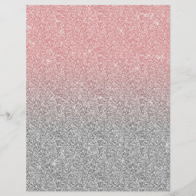 Membrete Girly Rosa Gold Silver Purpurina Ombre Diseño (Anverso)