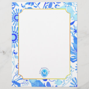 Membrete Glamour Floral Blue Letterhead
