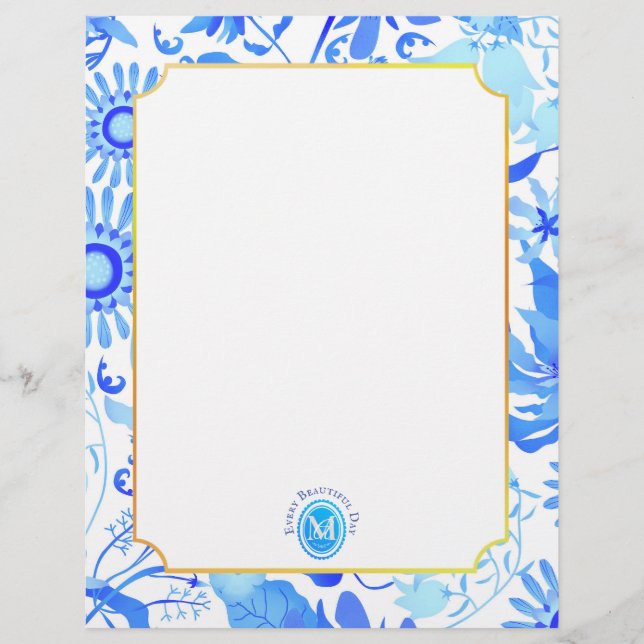 Membrete Glamour Floral Blue Letterhead (Anverso)