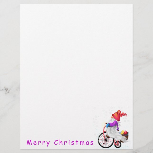 Membrete Gnome de navidades con bicicleta y membrete (Reverso)