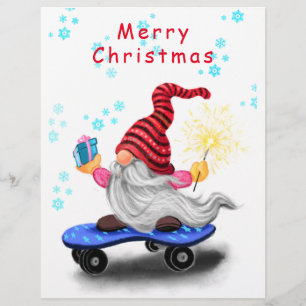 Membrete Gnome del patinador Letterhead navidades con regal